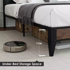 Letto a piattaforma matrimoniale King Size in metallo con testiera e pediera, 11" di spazio sotto il letto, facile da montare, non richiede rete, silenzioso, grigio