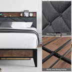 Letto a piattaforma matrimoniale King Size in metallo con testiera e pediera, 11" di spazio sotto il letto, facile da montare, non richiede rete, silenzioso, grigio