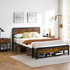 Queen Size Platform Bed Frame with Headboard, 2 Storage Drawers and Matching Footstool, Heavy-Duty Metal Supports, No Box Spring Required, No Noise
