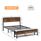 Letto a piattaforma Queen Size con testiera, 2 cassetti portaoggetti e poggiapiedi coordinato, supporti in metallo resistente, non richiede box spring, nessun rumore