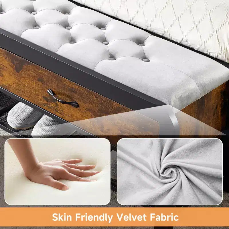 Letto a piattaforma Queen Size con testiera, 2 cassetti portaoggetti e poggiapiedi coordinato, supporti in metallo resistente, non richiede box spring, nessun rumore