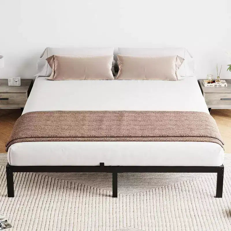 Telaio Letto in Metallo - Struttura Letto con Piattaforma Robusta con Spazio Contenitore, Supporti in Acciaio, Nessuna Rete a Molle Necessaria, Facile Montaggio, Silenzioso, Nero