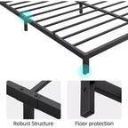 Telaio Letto in Metallo - Struttura Letto con Piattaforma Robusta con Spazio Contenitore, Supporti in Acciaio, Nessuna Rete a Molle Necessaria, Facile Montaggio, Silenzioso, Nero