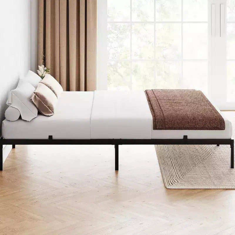 Telaio Letto in Metallo - Struttura Letto con Piattaforma Robusta con Spazio Contenitore, Supporti in Acciaio, Nessuna Rete a Molle Necessaria, Facile Montaggio, Silenzioso, Nero