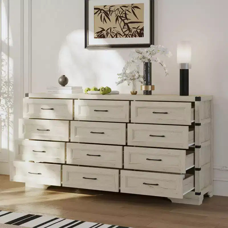 Cassettiera da trucco industriale vintage Famapy, comò a 12 cassetti con angoli in metallo e ampio piano, contenitore multi-spazio per camera da letto, soggiorno, ingresso