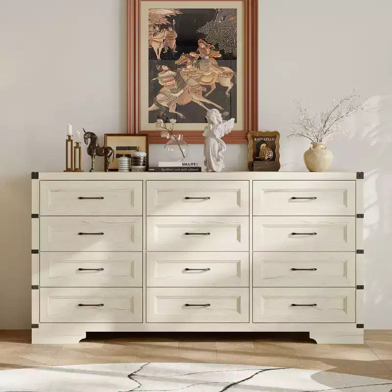 Cassettiera da trucco industriale vintage Famapy, comò a 12 cassetti con angoli in metallo e ampio piano, contenitore multi-spazio per camera da letto, soggiorno, ingresso