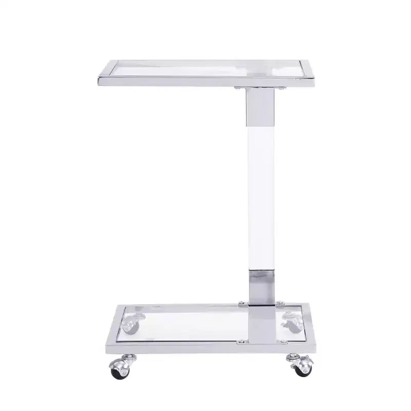 Tavolino moderno in vetro Okak con gambe in acrilico, tavolo a C con base in metallo cromato, tavolini da vassoio per soggiorno, camera da letto, balcone