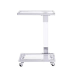 Tavolino moderno in vetro Okak con gambe in acrilico, tavolo a C con base in metallo cromato, tavolini da vassoio per soggiorno, camera da letto, balcone