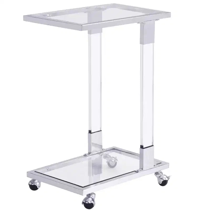 Tavolino moderno in vetro Okak con gambe in acrilico, tavolo a C con base in metallo cromato, tavolini da vassoio per soggiorno, camera da letto, balcone