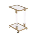 Tavolino moderno in vetro Okak con gambe in acrilico, tavolo a C con base in metallo cromato, tavolini da vassoio per soggiorno, camera da letto, balcone