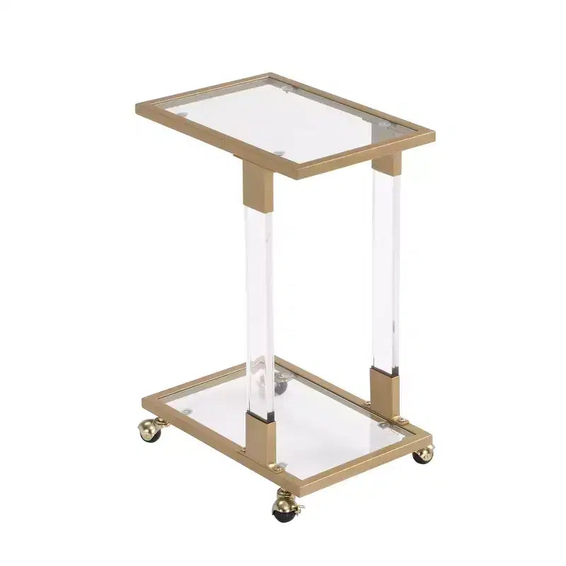 Tavolino moderno in vetro Okak con gambe in acrilico, tavolo a C con base in metallo cromato, tavolini da vassoio per soggiorno, camera da letto, balcone