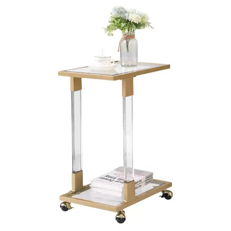 Tavolino moderno in vetro Okak con gambe in acrilico, tavolo a C con base in metallo cromato, tavolini da vassoio per soggiorno, camera da letto, balcone
