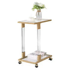 Tavolino moderno in vetro Okak con gambe in acrilico, tavolo a C con base in metallo cromato, tavolini da vassoio per soggiorno, camera da letto, balcone