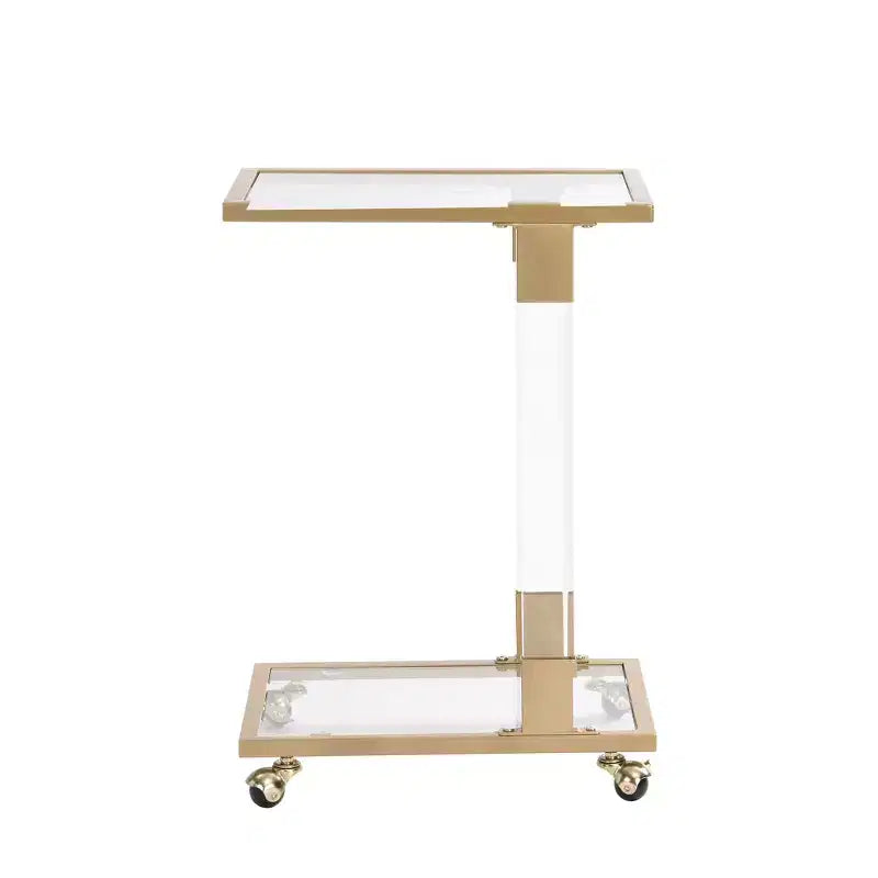 Tavolino moderno in vetro Okak con gambe in acrilico, tavolo a C con base in metallo cromato, tavolini da vassoio per soggiorno, camera da letto, balcone