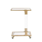 Tavolino moderno in vetro Okak con gambe in acrilico, tavolo a C con base in metallo cromato, tavolini da vassoio per soggiorno, camera da letto, balcone