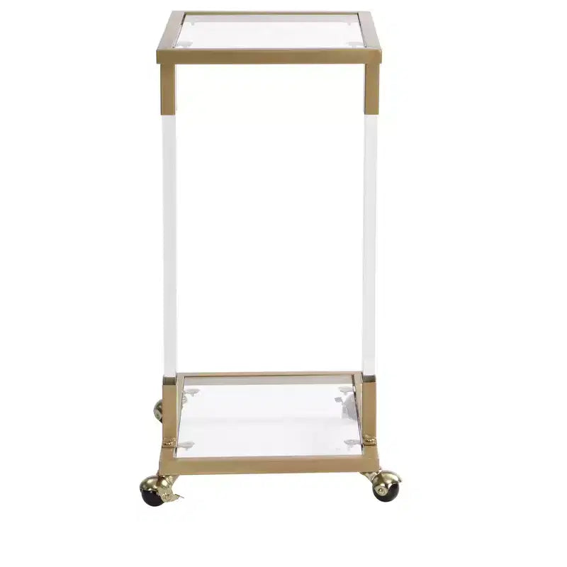 Tavolino moderno in vetro Okak con gambe in acrilico, tavolo a C con base in metallo cromato, tavolini da vassoio per soggiorno, camera da letto, balcone
