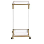 Tavolino moderno in vetro Okak con gambe in acrilico, tavolo a C con base in metallo cromato, tavolini da vassoio per soggiorno, camera da letto, balcone