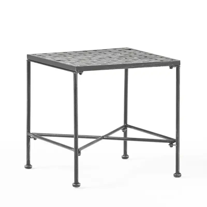 Tavolino Okak Minimalism con Struttura in Metallo e Design Rinforzato, Tavolino d'Appoggio con Piano Intrecciato, Tavolino Laterale per Soggiorno, Patio, Nero
