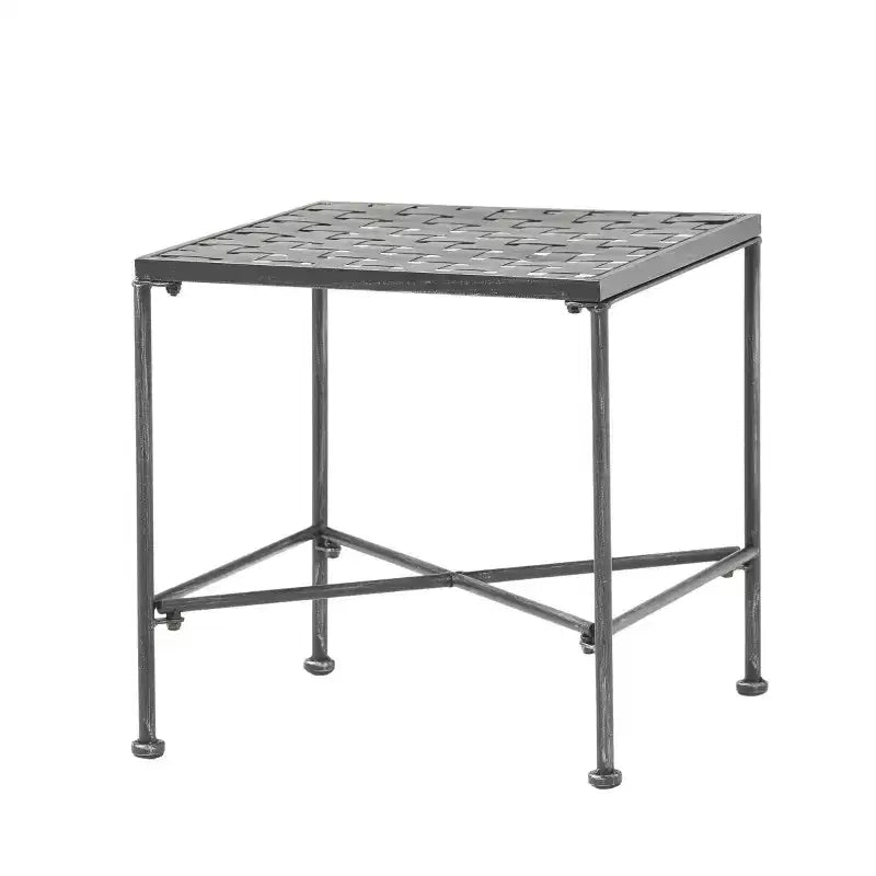 Tavolino Okak Minimalism con Struttura in Metallo e Design Rinforzato, Tavolino d'Appoggio con Piano Intrecciato, Tavolino Laterale per Soggiorno, Patio, Nero