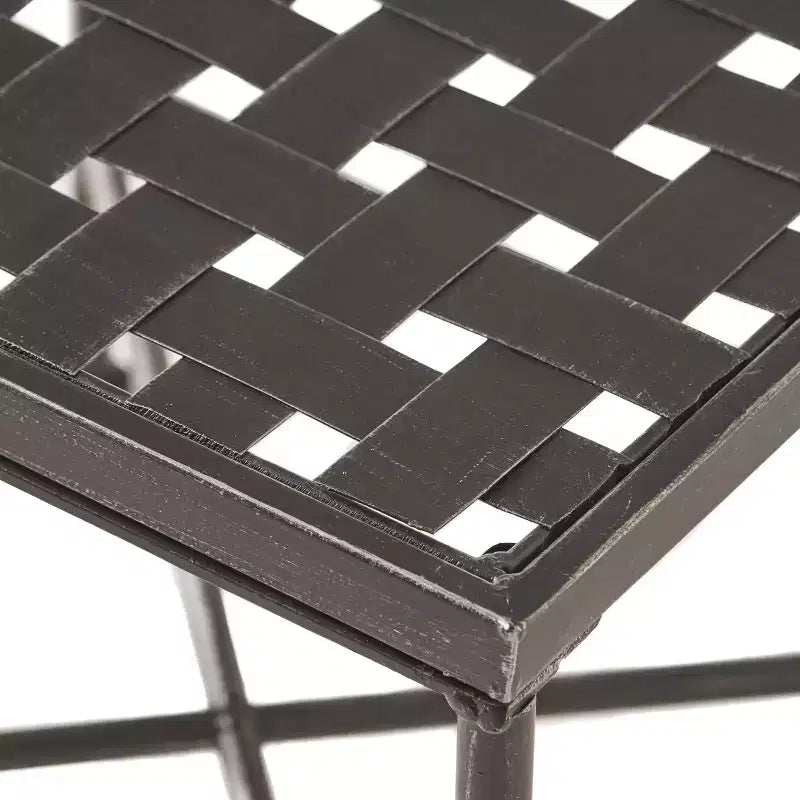Tavolino Okak Minimalism con Struttura in Metallo e Design Rinforzato, Tavolino d'Appoggio con Piano Intrecciato, Tavolino Laterale per Soggiorno, Patio, Nero