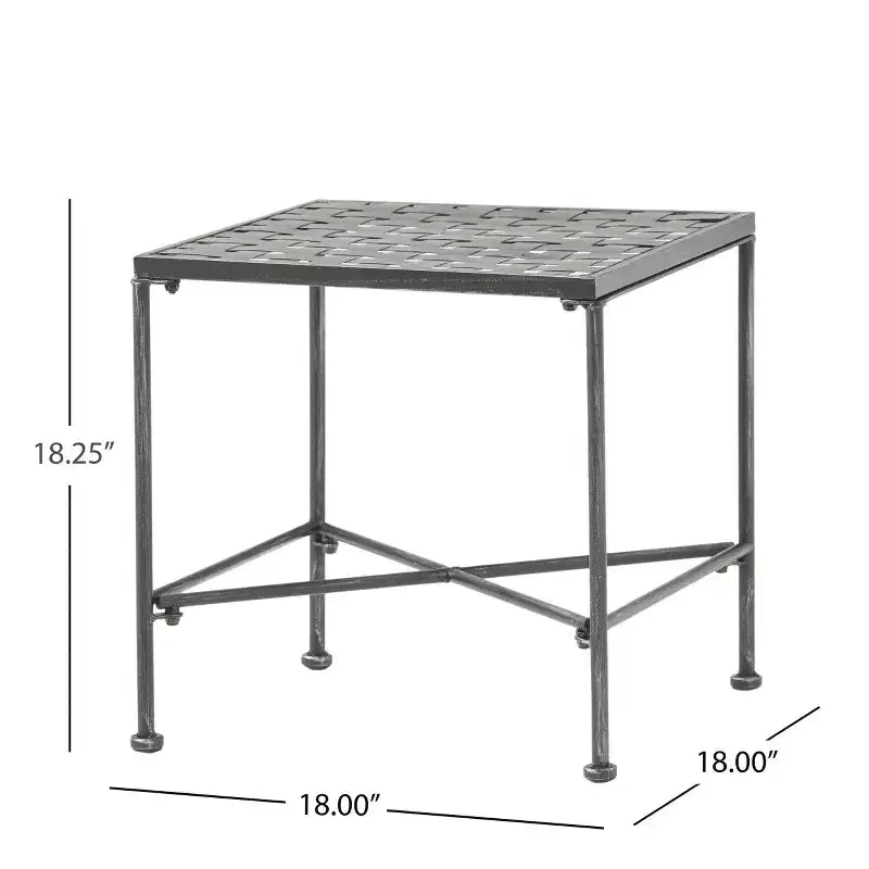 Tavolino Okak Minimalism con Struttura in Metallo e Design Rinforzato, Tavolino d'Appoggio con Piano Intrecciato, Tavolino Laterale per Soggiorno, Patio, Nero