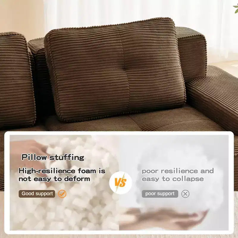 Divano componibile moderno Okak con design trapuntato e cuscini, divano a seduta profonda per soggiorno, appartamento, camera degli ospiti