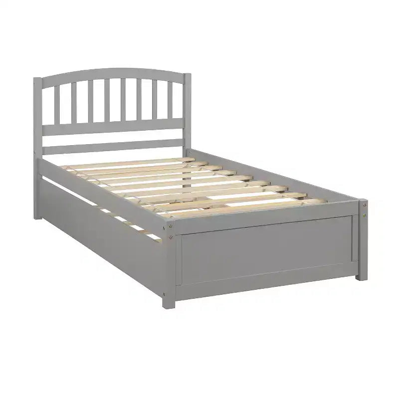 Letto a piattaforma singolo con letto estraibile, struttura del letto singolo in legno con testiera per camera da letto