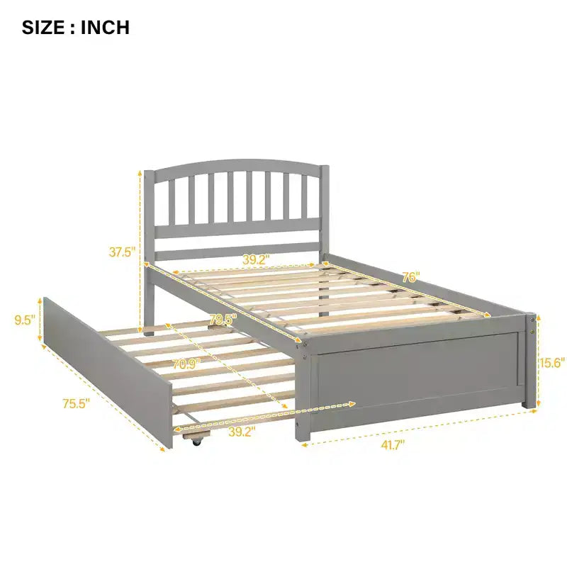 Letto a piattaforma singolo con letto estraibile, struttura del letto singolo in legno con testiera per camera da letto