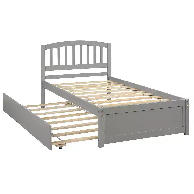 Letto a piattaforma singolo con letto estraibile, struttura del letto singolo in legno con testiera per camera da letto
