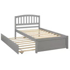 Letto a piattaforma singolo con letto estraibile, struttura del letto singolo in legno con testiera per camera da letto