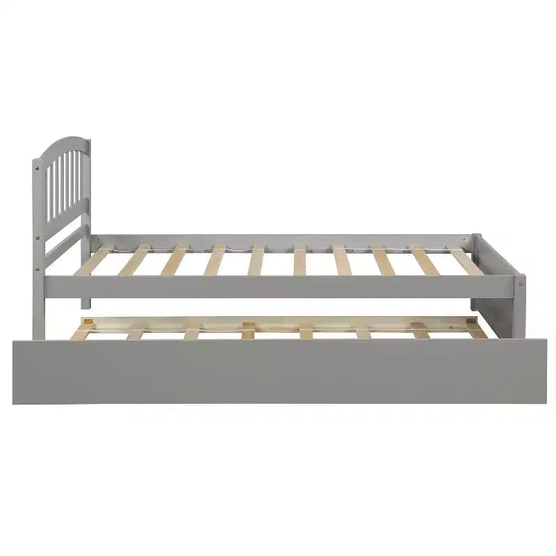 Letto a piattaforma singolo con letto estraibile, struttura del letto singolo in legno con testiera per camera da letto