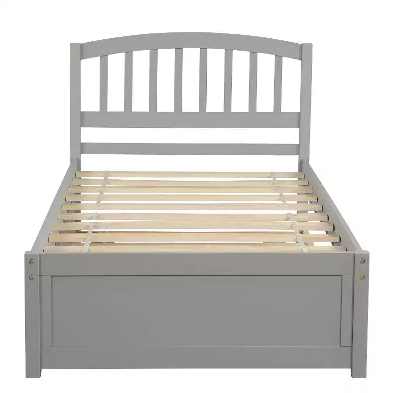 Letto a piattaforma singolo con letto estraibile, struttura del letto singolo in legno con testiera per camera da letto