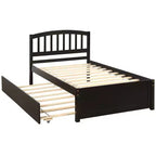 Letto a piattaforma singolo con letto estraibile, struttura del letto singolo in legno con testiera per camera da letto