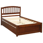 Letto a piattaforma singolo con letto estraibile, struttura del letto singolo in legno con testiera per camera da letto