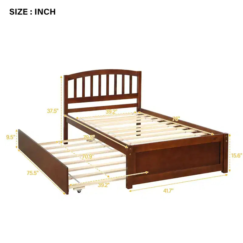 Letto a piattaforma singolo con letto estraibile, struttura del letto singolo in legno con testiera per camera da letto