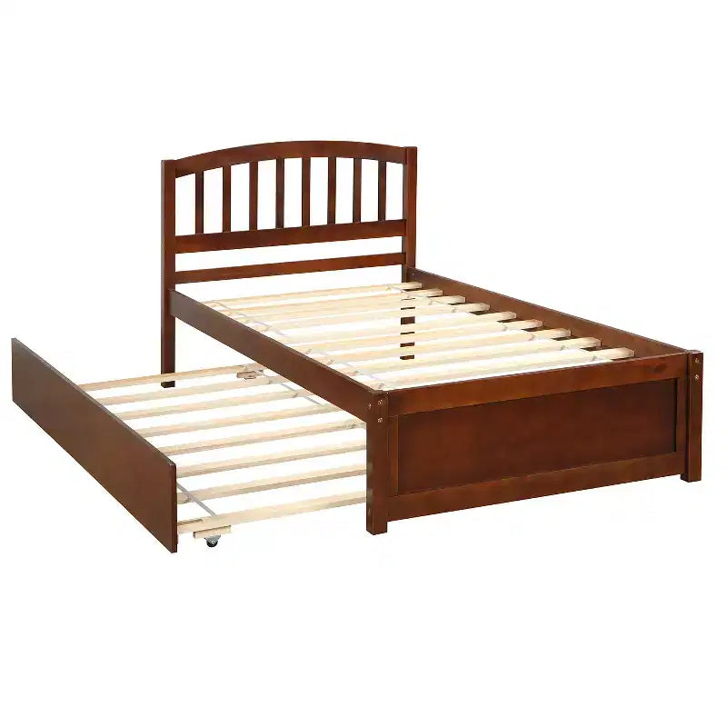 Letto a piattaforma singolo con letto estraibile, struttura del letto singolo in legno con testiera per camera da letto