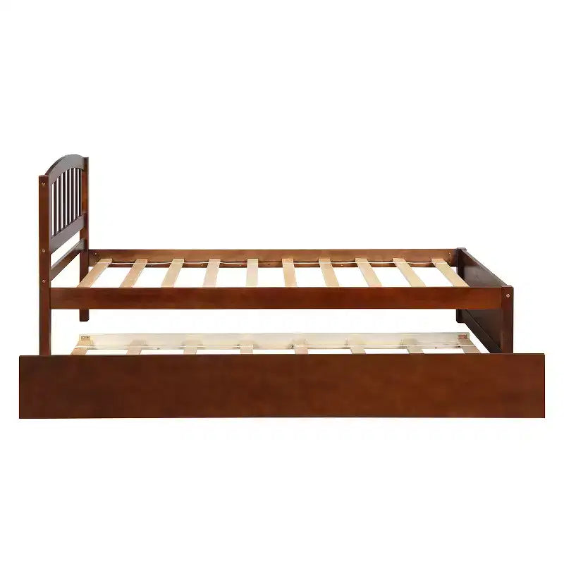 Letto a piattaforma singolo con letto estraibile, struttura del letto singolo in legno con testiera per camera da letto