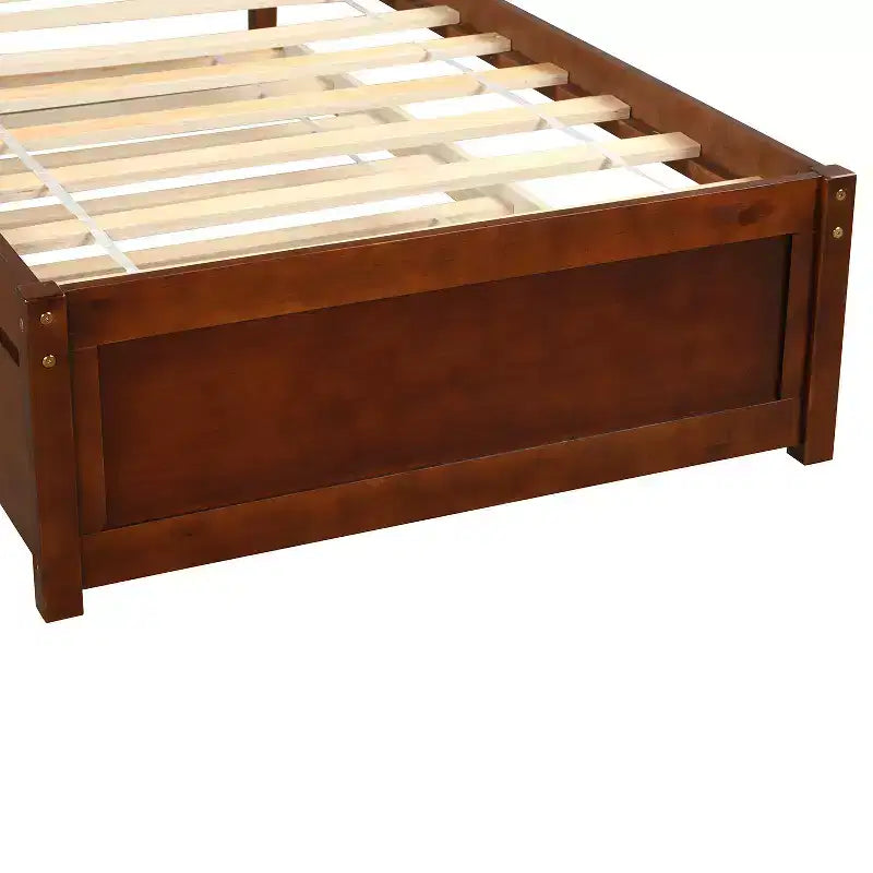 Letto a piattaforma singolo con letto estraibile, struttura del letto singolo in legno con testiera per camera da letto