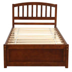 Letto a piattaforma singolo con letto estraibile, struttura del letto singolo in legno con testiera per camera da letto