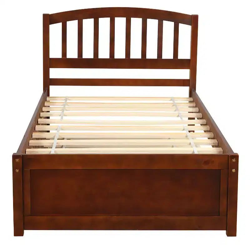 Letto a piattaforma singolo con letto estraibile, struttura del letto singolo in legno con testiera per camera da letto