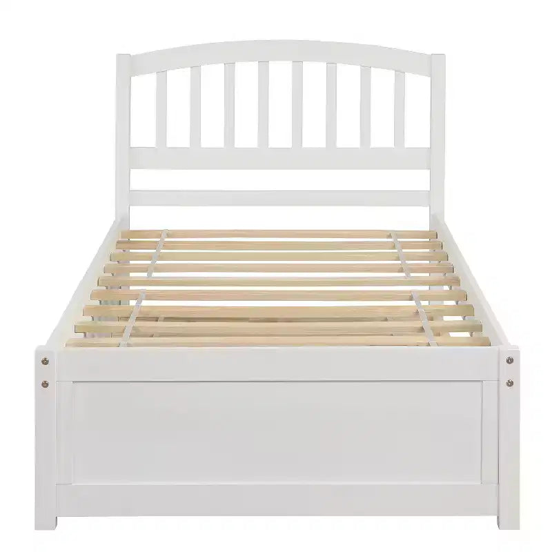 Letto a piattaforma singolo con letto estraibile, struttura del letto singolo in legno con testiera per camera da letto
