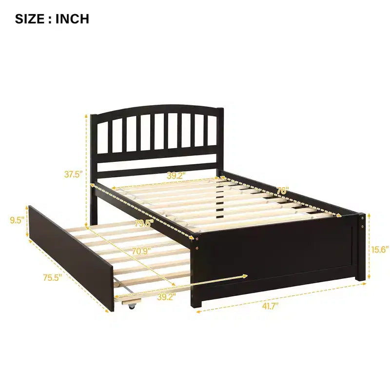 Letto a piattaforma singolo con letto estraibile, struttura del letto singolo in legno con testiera per camera da letto