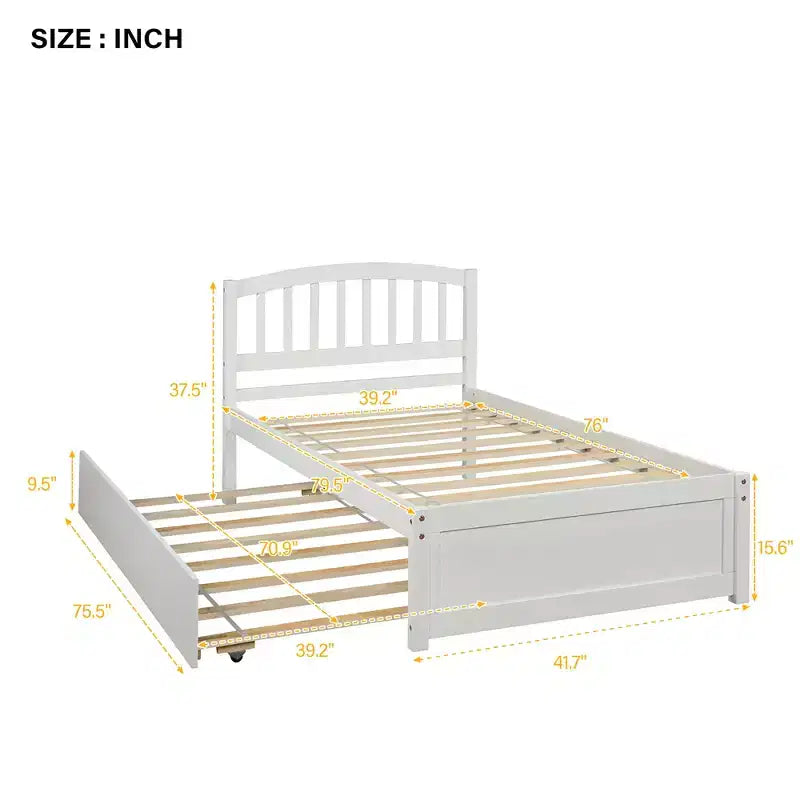 Letto a piattaforma singolo con letto estraibile, struttura del letto singolo in legno con testiera per camera da letto