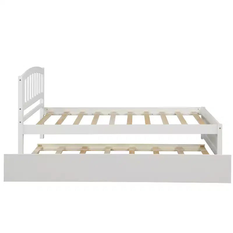 Letto a piattaforma singolo con letto estraibile, struttura del letto singolo in legno con testiera per camera da letto