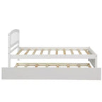 Letto a piattaforma singolo con letto estraibile, struttura del letto singolo in legno con testiera per camera da letto