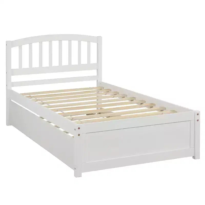 Letto a piattaforma singolo con letto estraibile, struttura del letto singolo in legno con testiera per camera da letto