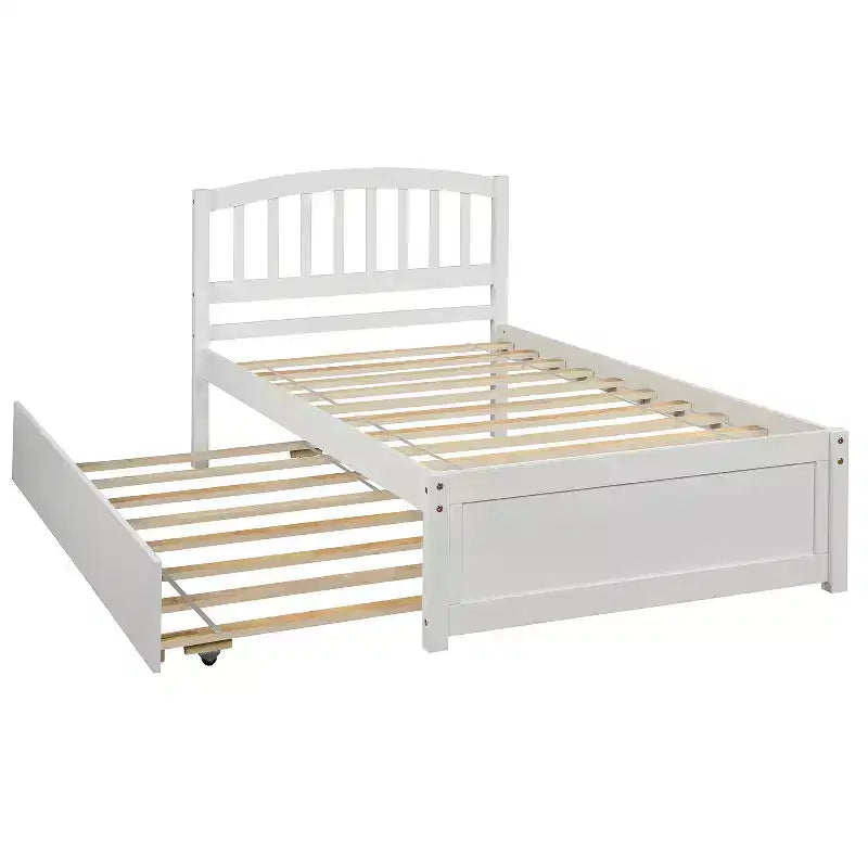 Letto a piattaforma singolo con letto estraibile, struttura del letto singolo in legno con testiera per camera da letto