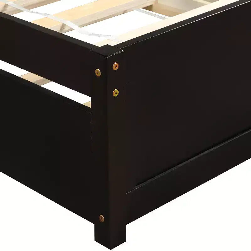 Letto a piattaforma singolo con letto estraibile, struttura del letto singolo in legno con testiera per camera da letto