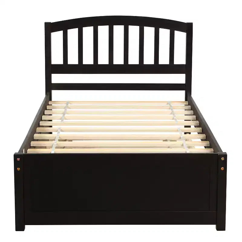 Letto a piattaforma singolo con letto estraibile, struttura del letto singolo in legno con testiera per camera da letto