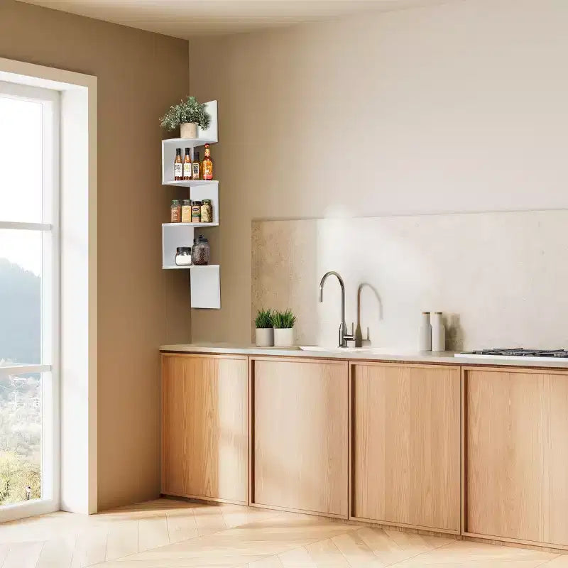 Libreria angolare a parete fluttuante Sorbus a 5 ripiani a zig zag (40 pollici di altezza) per soggiorno, camera da letto, ufficio e altro – Soluzione salvaspazio